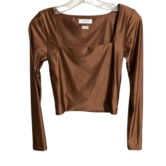 Aritzia Babaton  Cropped Satinette Squareneck Longsleeve Copper Top  Small - Picture 2 of 8
